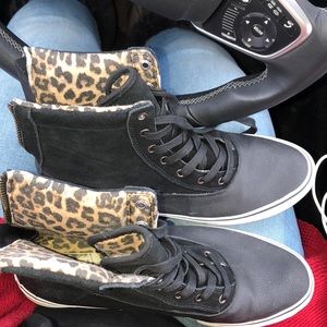 Vans high top shoes with leopard print inside